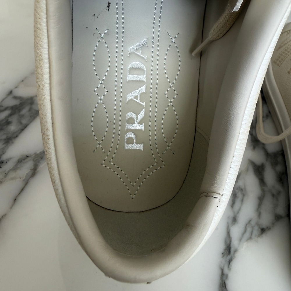 Prada Milano 2EE448 Mens White Pebbled Leather Low Top Sneakers, UK 10 - Picture 13 of 16